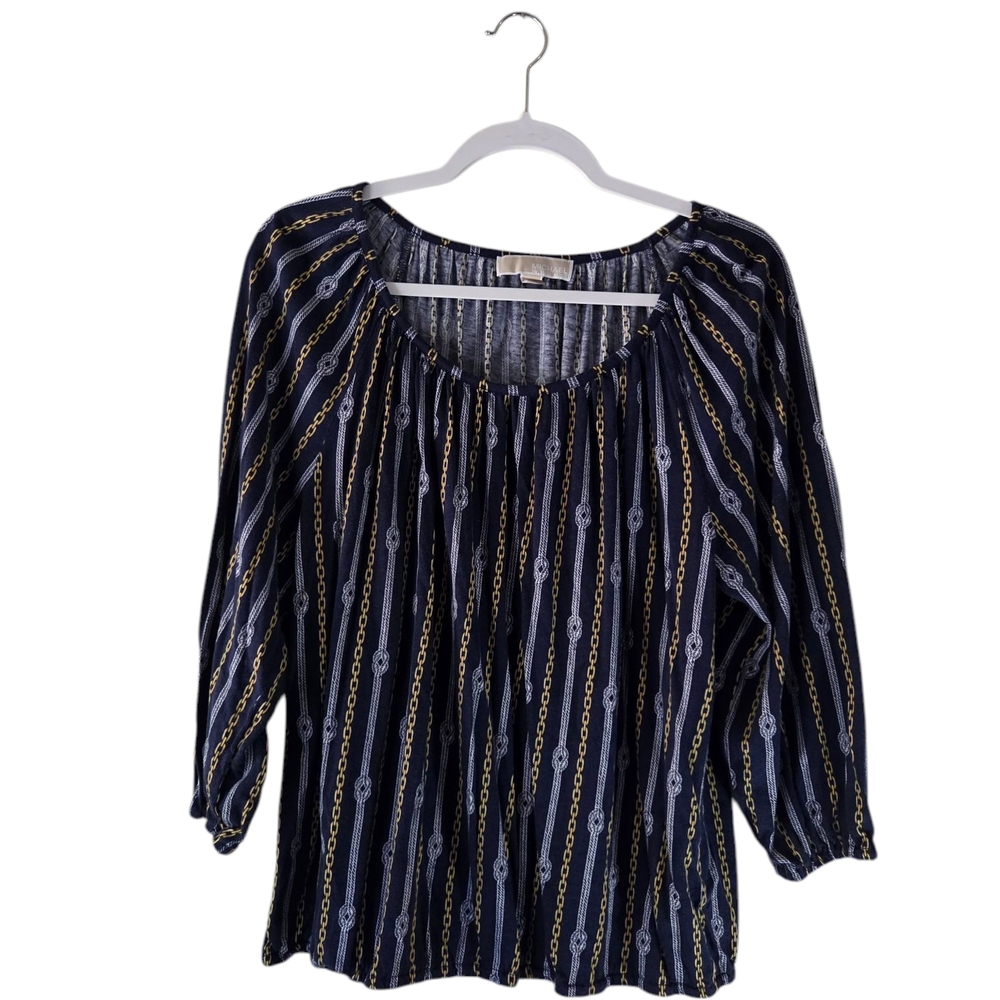 Michael Kors Blue and White Ruched Blouse